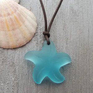 Starfish Turquoise Blue Sea Glass Necklace Unisex Jewelry Gift